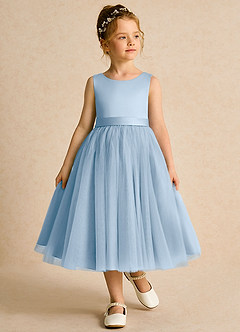 Azazie Pear Flower Girl Dresses Powder Blue Ball-Gown Bow Tulle Dress image4
