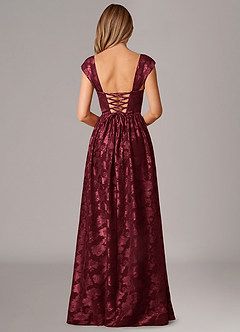 Azazie Hazel Abiti da Damigella Abito A-Line in Burnout Floreale Corsetto Cabernet image4