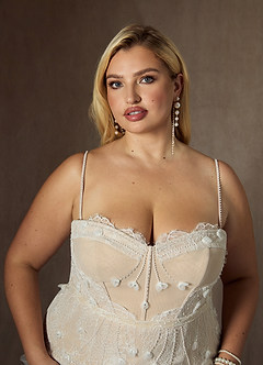 Azazie Ceresia Wedding Dresses Diamond White Champagne Sheath Sequins Tulle Dress image14