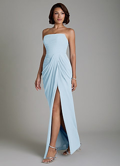 Azazie Nyra Robes de demoiselle d'honneur Robe Fourreau en Mousseline de soie Corset Bleu Ciel image6
