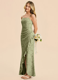Azazie Buzzy Junior Pistachio Sheath Pleated Chiffon Dress image1