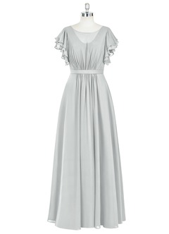 Azazie Daphne Modest Bridesmaid Dresses A-Line Ruffled Chiffon Floor-Length Dress image33
