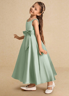 Azazie Lindy Flower Girl Dresses Agave A-Line Pleated Matte Satin Dress image8