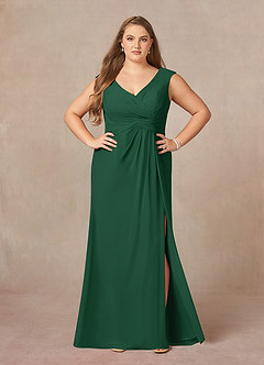 Azazie Sally Mother of the Bride Dresses Dark Green A-Line V-Neck Pleated Chiffon Dress image8