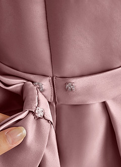 Azazie Princess vestidos de niña de las flores Vestido de Rosa Polvorienta de Satin Mate de Corte En A con Plisado image7