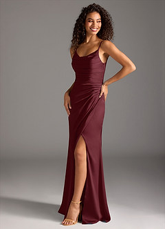 Azazie Deandra Bridesmaid Dresses Cabernet Mermaid Pleated Stretch Satin Dress image1