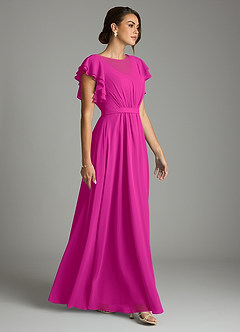 Azazie Daphne Modest Bridesmaid Dresses A-Line Ruffled Chiffon Floor-Length Dress image4