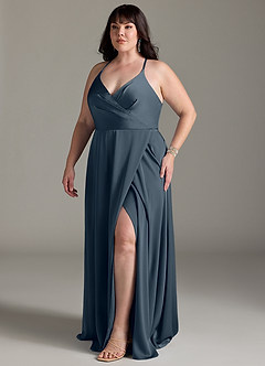 Azazie Davis Robes de demoiselle d'honneur Robe Trapèze en Satin extensible Plissée Violet Crépusculaire image10