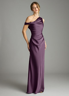 Azazie Emerson Bridesmaid Dresses Plum Mermaid Off the Shoulder Stretch Satin Dress image5