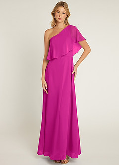 Azazie Lizzy Final Sale Fuchsia A-Line One Shoulder Chiffon Dress image1