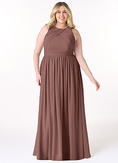 Azazie Harper Bridesmaid Dresses Espresso A-Line Pleated Chiffon Dress image6