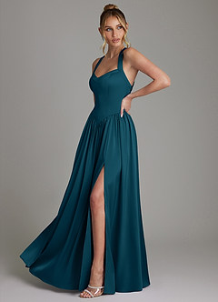 Azazie Francis Bridesmaid Dresses Ink Blue A-Line Corset Stretch Satin Dress image5