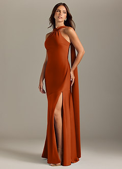 Azazie Kinsley Vestidos de damas de honor Vestido de Naranja Quemada de Satén Elástico de Corte Sirena con Corte Lateral image3