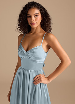 Azazie Zeya Brautjungfernkleider A-Linie Plissee Metallischer Satin Kleid Staubblau image3