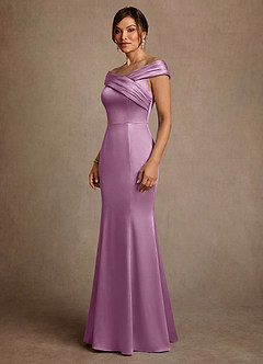 Azazie Aberdeen vestidos de madre de la novia Vestido de Glicinia de Satén Elástico de Corte Recto con Plisado image3