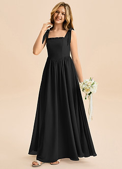 Azazie Delia Junior Abito A-Line in Chiffon Fiocco Nero image4