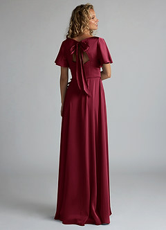 Azazie Kimber Bridesmaid Dresses Burgundy A-Line Ruched Stretch Satin Dress image8