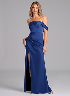 Azazie Lisbeth Bridesmaid Dresses Royal Blue Mermaid Off the Shoulder Stretch Satin Convertible Dress image1
