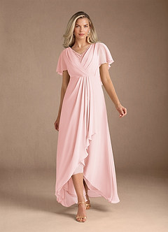 Azazie Eliza Mother of the Bride Dresses Blushing Pink A-Line V-Neck Pleated Chiffon Dress image5