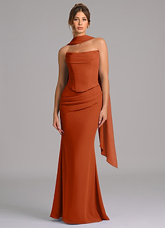 Azazie Sorrel Vestidos de damas de honor Vestido de Naranja Quemada de Gasa de Corte Sirena con Corsé image4