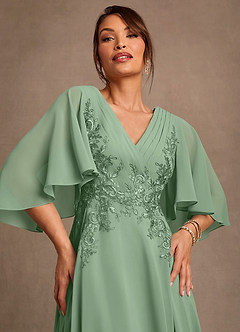 Azazie Tilda Abiti per la Madre della Sposa Abito A-Line in Chiffon Pizzo Matcha image5