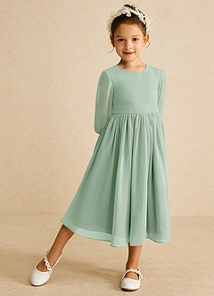 Azazie Lolo Flower Girl Dresses Agave A-Line with Sleeves Chiffon Dress image2