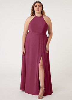 Azazie Clarice Bridesmaid Dresses Mulberry A-Line Halter Chiffon Dress image8