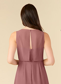 Azazie Marchioness vestidos de madre de la novia Vestido de Rosa Del Desierto de Gasa de Corte En A con Cuello redondo plisado image6