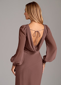 Azazie Jaxine Final Sale Espresso Mermaid Long Sleeve Chiffon Dress image2