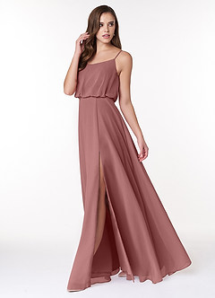 Azazie Lupe Final Sale Desert Rose A-Line Scoop Blouson Chiffon Dress image3