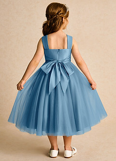 Azazie Dovey Abiti da Ragazza di Fiori Abito Principessa in Tulle Fiocco Blu Acciaio image3