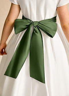 Azazie Deary Blumenmädchenkleider A-Linie Schleifen Baumwolle Kleid Elfenbein Olivgrün image8