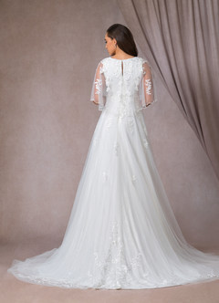 Azazie Renesmee Wedding Dresses A-Line Sequins Tulle Chapel Train Dress image6