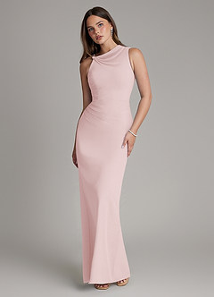 Azazie Charice Bridesmaid Dresses Blushing Pink Sheath Pleated Chiffon Dress image1