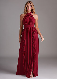 Azazie Avary Bridesmaid Dresses Burgundy A-Line Pleated Chiffon Dress image3