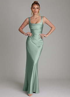 Azazie Agustina Brautjungfernkleider Meerjungfrau-Linie Korsett Stretch-Satin Kleid Agave image1
