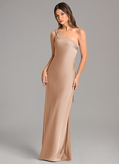 Azazie Monroe Kleider zum Anprobieren zu Hause Meerjungfrau-Linie One-Shoulder Stretch-Satin Kleid Englisches Rosa image3