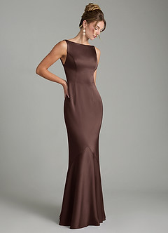 Azazie Tamera Robes de demoiselle d'honneur Robe Sirène en Satin extensible Plissée Ganache image7