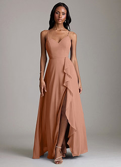 Azazie Naeem Vestidos de damas de honor Vestido de Bronceador de Gasa de Corte en A con Cuello en V fruncido image1