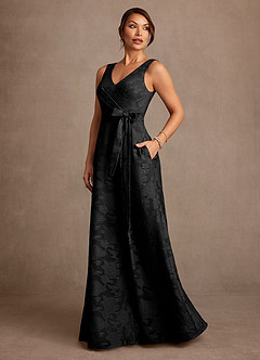 Azazie Luanne Mother of the Bride Dresses Black A-Line Pleated Floral Burnout Dress image2