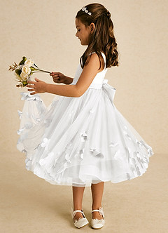 Azazie Sprout Flower Girl Dresses White A-Line Bow Tulle Dress image4
