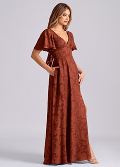 Azazie Kimber 신부 들러리 드레스 A라인 포켓이 있는 플로럴 번아웃 바닥 길이 드레스 image3