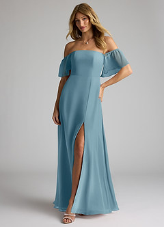 Azazie Sue Bridesmaid Dresses Moody Blue A-Line Off the Shoulder Chiffon Convertible Dress image4