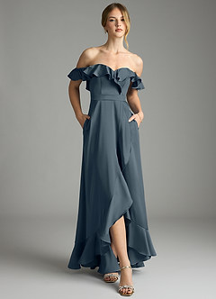 Azazie Lyra Robes de demoiselle d'honneur Robe Trapèze Convertible en Satin extensible Épaules dénudées Violet Crépusculaire image6