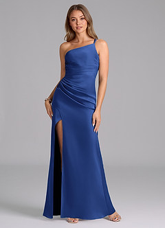 Azazie Eren Bridesmaid Dresses Royal Blue Mermaid One Shoulder Stretch Satin Dress image1