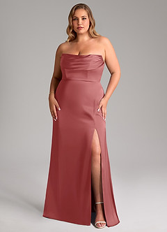 Azazie Saige Suknie dla druhen Osłona Zza ramienia Satyna elastyczna Do ziemi Sukienka image16