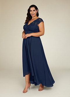 Azazie Irmeli Mother of the Bride Dresses Dark Navy A-Line Lace Chiffon Dress image8