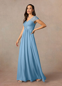 Azazie Star Mother of the Bride Dresses Steel Blue A-Line V-Neck sequins Chiffon Dress image2