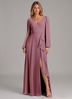 Azazie Simone Bridesmaid Dresses Vintage Mauve A-Line Long Sleeve Chiffon Dress image3