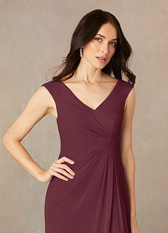 Azazie Sally Mother of the Bride Dresses Cabernet A-Line V-Neck Pleated Chiffon Dress image3